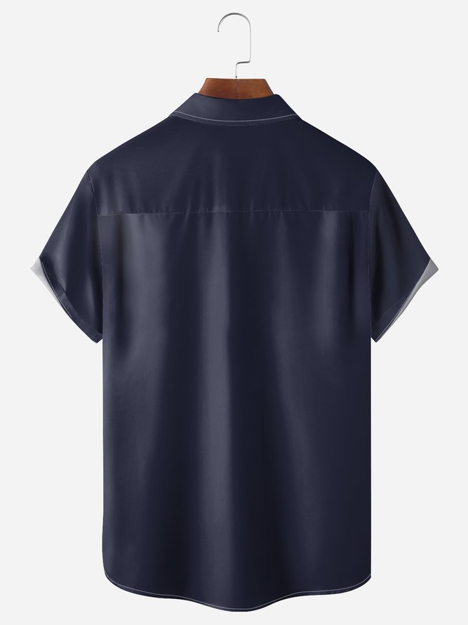 Stripes Chest Pocket Short Sleeve Bowling Shirt