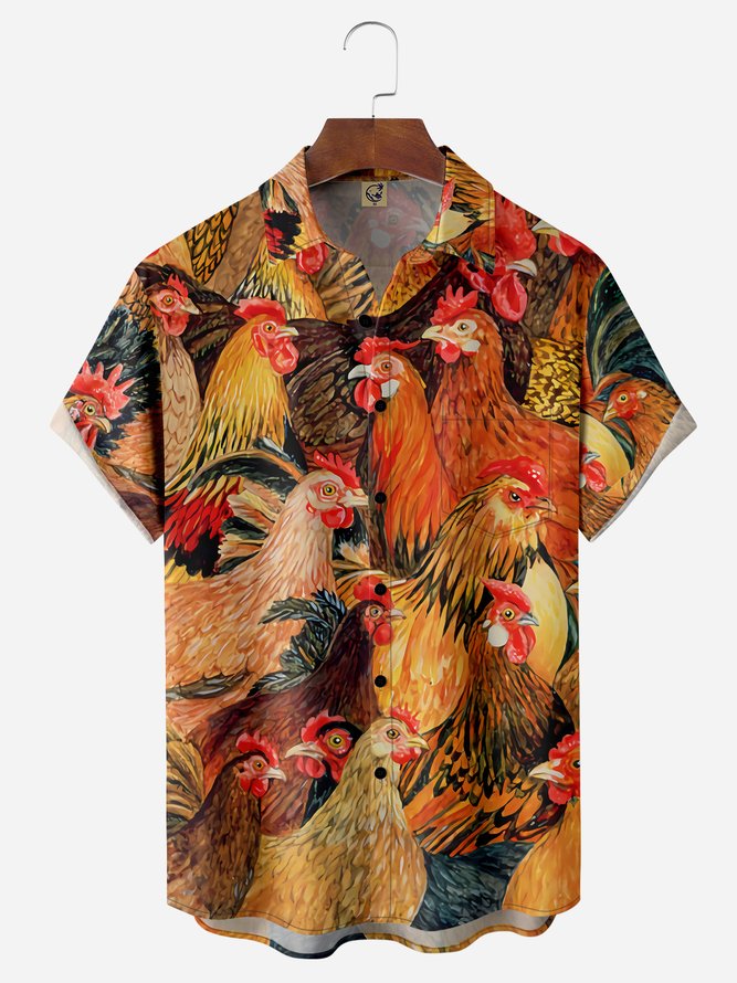 Chicken Chest Pocket Short Sleeve Casual Shirt