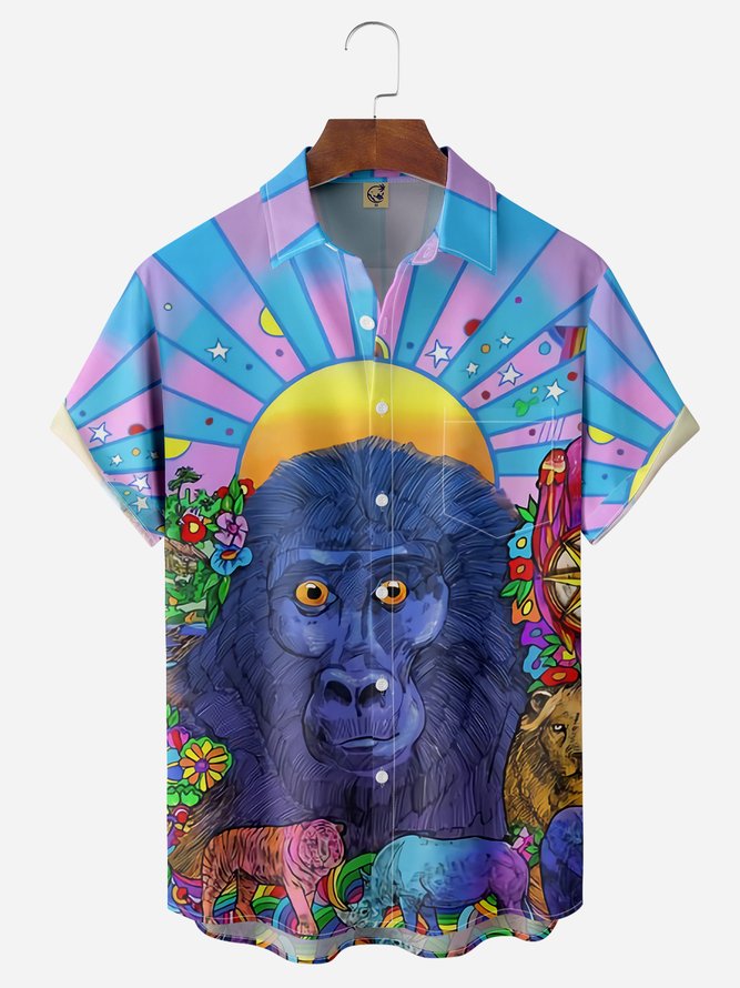 Hippies Chimpanzee Chest Pocket Short Sleeve Casual Shirt