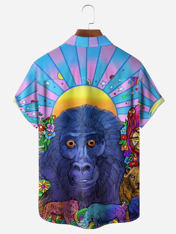 Hippies Chimpanzee Chest Pocket Short Sleeve Casual Shirt