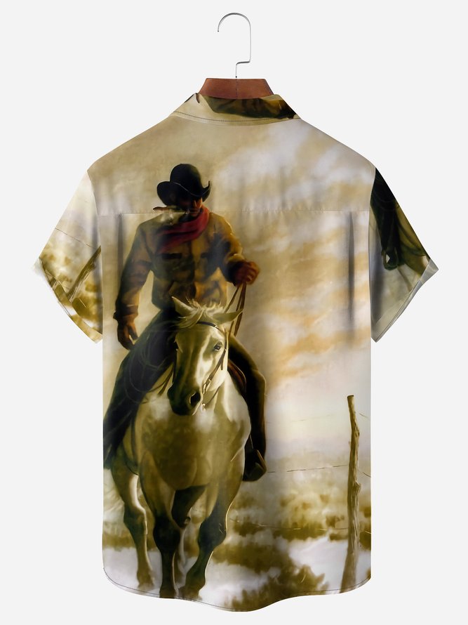 Western Cowboy Chest Pocket Short Sleeves Casual Shirts
