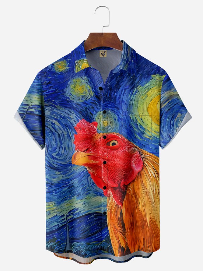 Rooster Chest Pocket Short Sleeve Casual Shirt