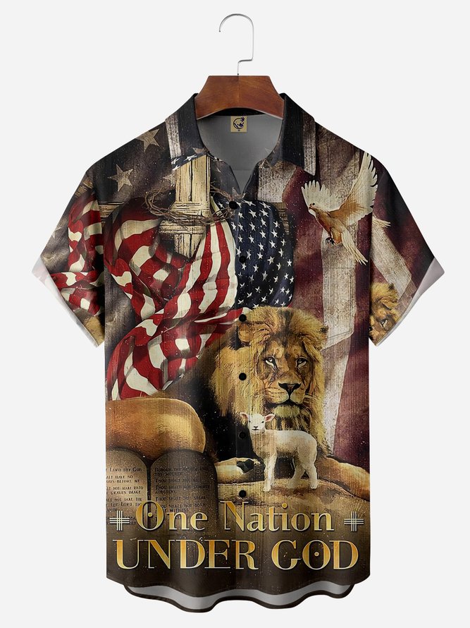 One Nation Under God Chest Pocket Short Sleeve Casual Shirt