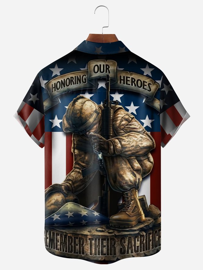 Veterans Day Chest Pocket Short Sleeve Casual Shirt