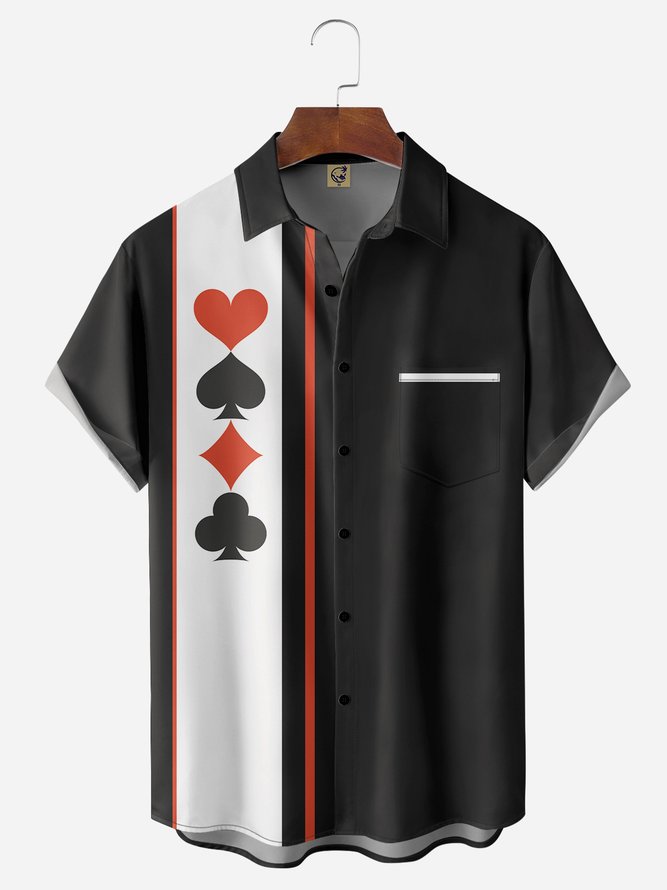 Playing Cards Chest Pocket Short Sleeve Bowling Shirt