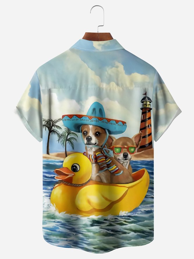 Vacation Dog Chest Pocket Short Sleeves Hawaiian Shirts
