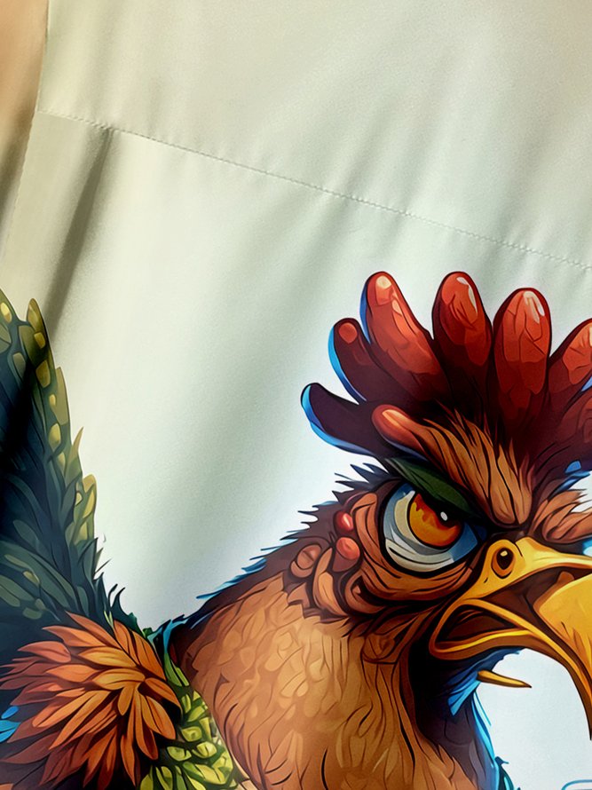 Viking Chicken Chest Pocket Short Sleeve Casual Shirt