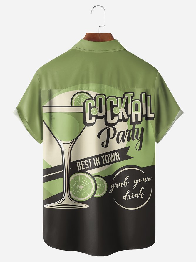 Cocktail Chest Pocket Short Sleeve Hawaiian Shirt