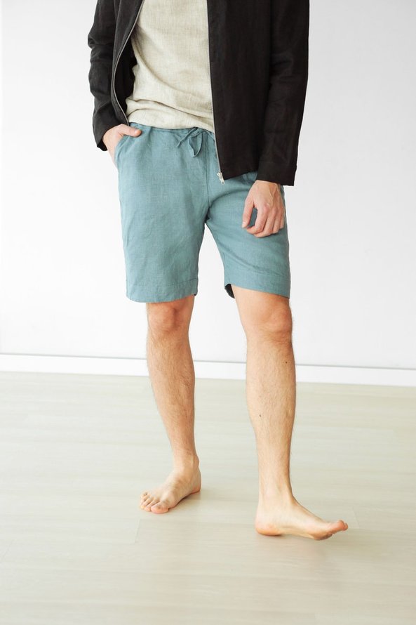 Side view of Casual Plain Summer Natural Loose Elastic Band Bermuda H-Line Regular Shorts for Men