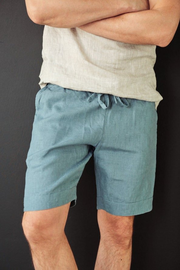 Side view of Casual Plain Summer Natural Loose Elastic Band Bermuda H-Line Regular Shorts for Men