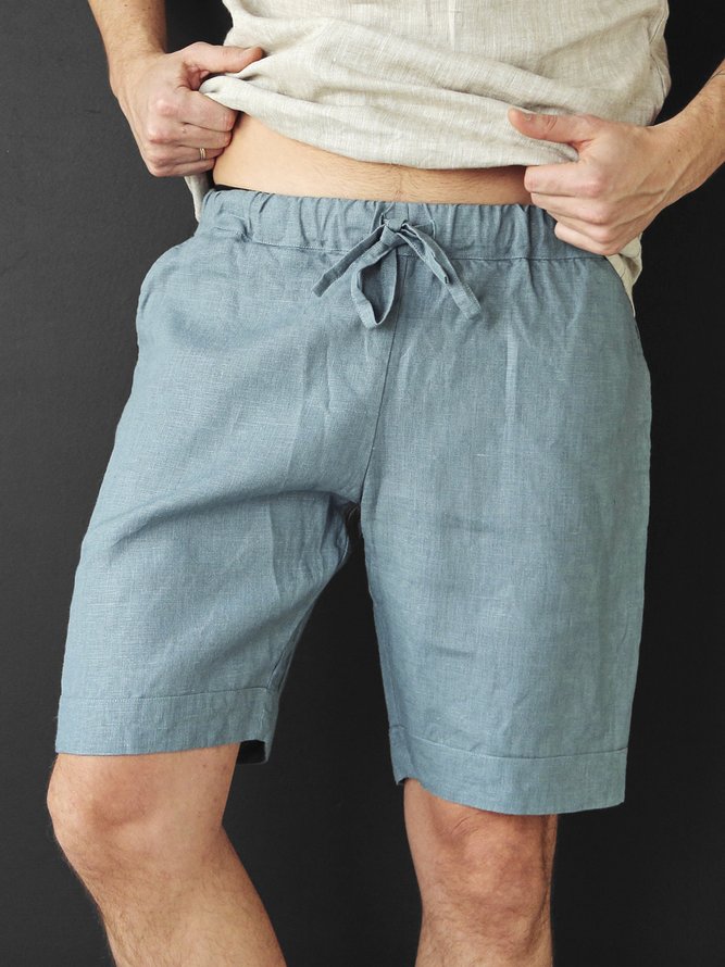 Side view of Casual Plain Summer Natural Loose Elastic Band Bermuda H-Line Regular Shorts for Men