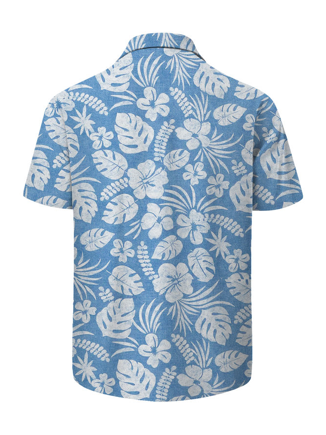 Side view of Men Summer Tropical Vacation Polyester No Elasticity Household Loose Short Sleeve Regular Aloha Shirts