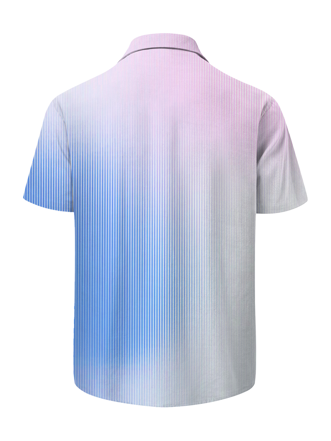 Gradient Stripe Short Sleeve Chest Pocket Resort Shirt