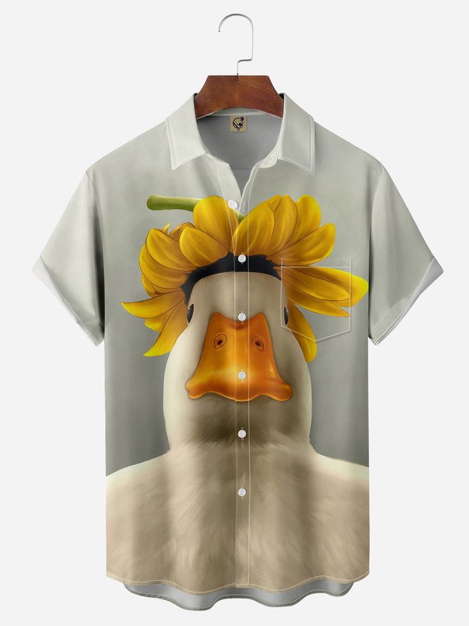 Duck Chest Pocket Short Sleeve Casual Shirt