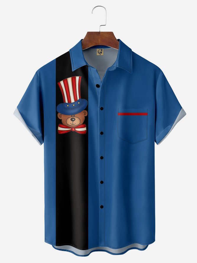 American Beer Chest Pocket Short Sleeve Bowling Shirt