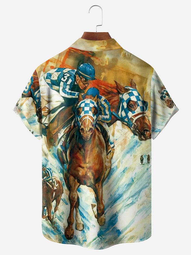 Horserace Chest Pocket Short Sleeve Casual Shirt