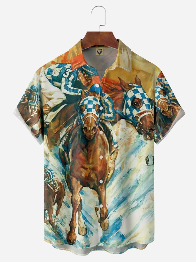 Horserace Chest Pocket Short Sleeve Casual Shirt