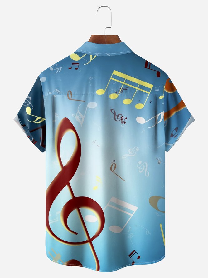 Music Notes Chest Pocket Short Sleeve Casual Shirt