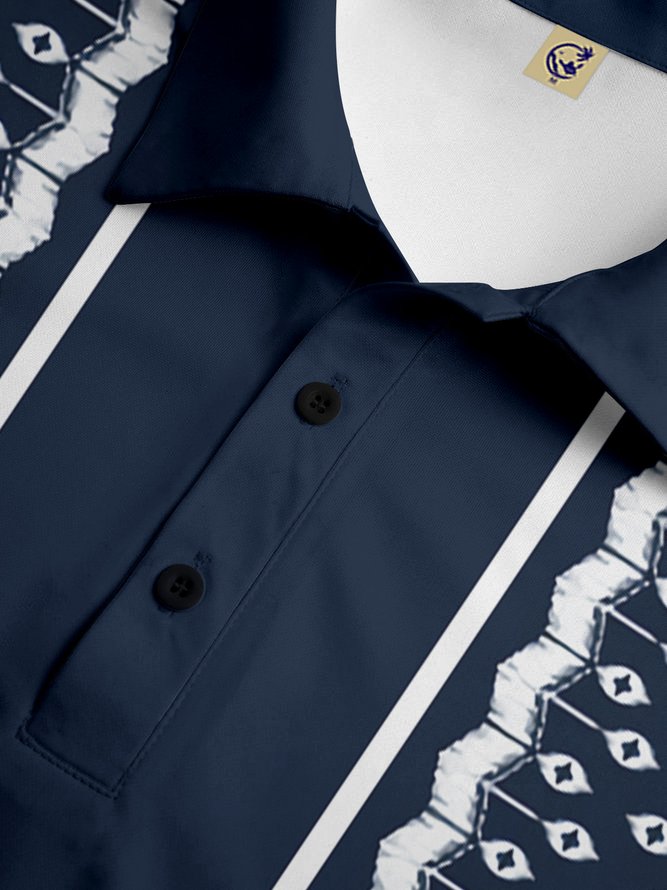Geometric Button Short Sleeve Bowling Polo Shirt