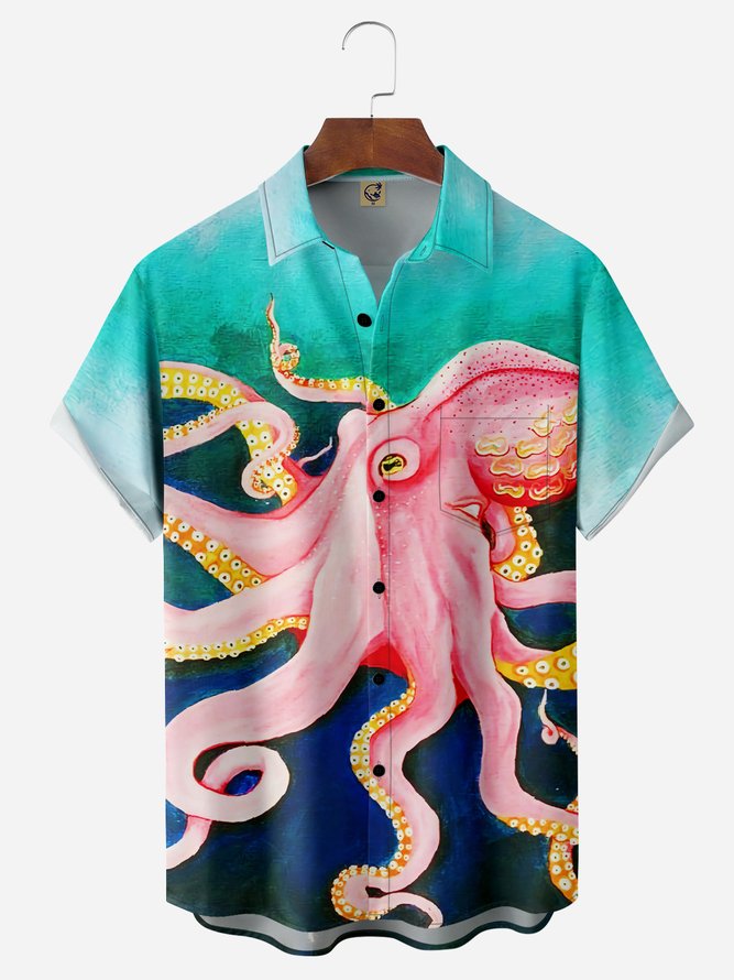 Octopus Chest Pocket Short Sleeve Hawaiian Shirt
