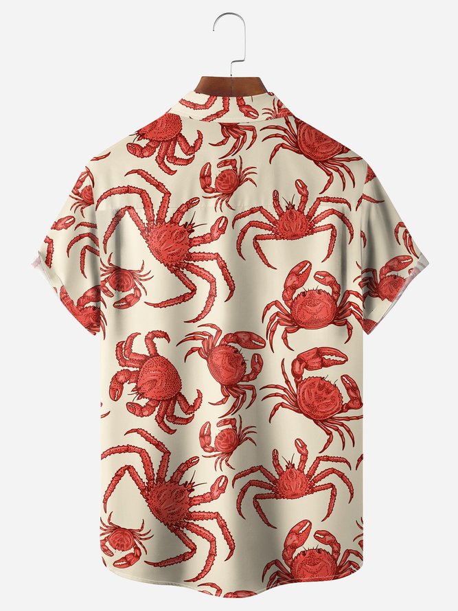 Crab Chest Pocket Short Sleeve Hawaiian Shirt