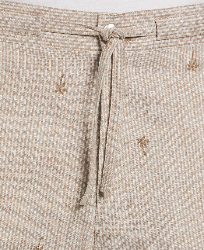 Side view of Men Striped Summer Vacation Polyester Party Loose Elastic Waist Shorts Bermuda Shorts