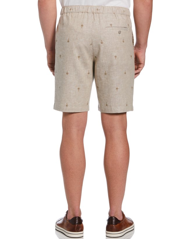 Side view of Men Striped Summer Vacation Polyester Party Loose Elastic Waist Shorts Bermuda Shorts