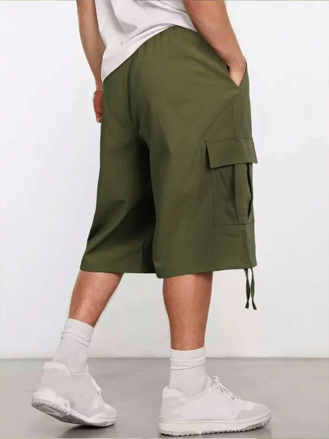 Side view of Men Plain All Season Vacation Natural Moisture Permeability Loose Cargo pants Cotton H-Line Cargo Pants