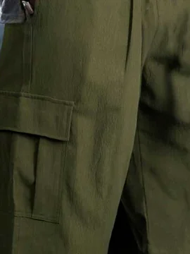 Side view of Men Plain All Season Vacation Natural Moisture Permeability Loose Cargo pants Cotton H-Line Cargo Pants
