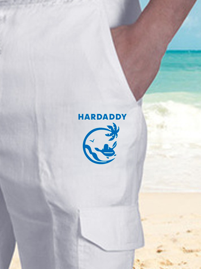 Side view of Plain All Season Vacation No Elasticity Moisture Permeability Household Loose H-Line Regular Pants for Men