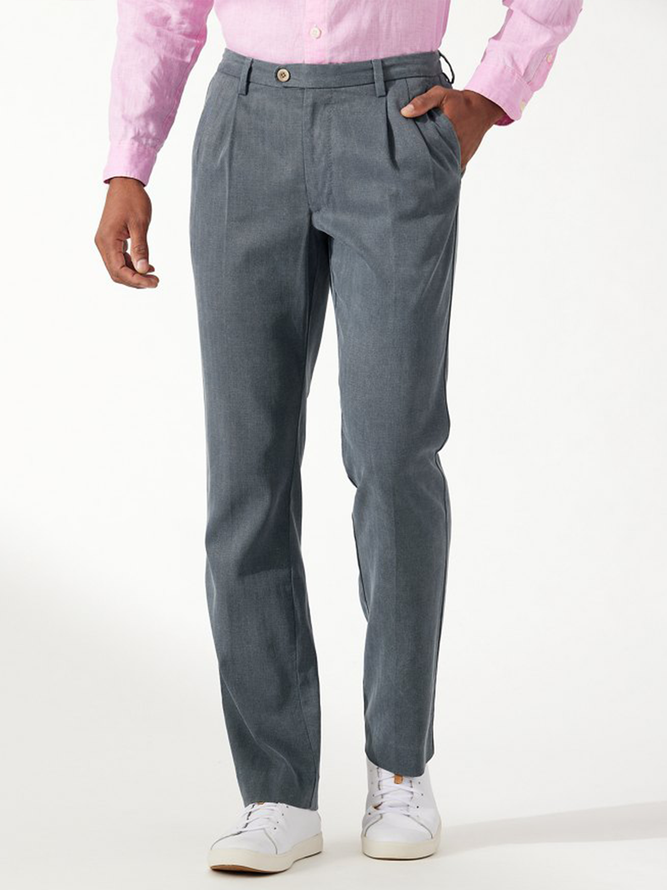 Side view of Casual Plain All Season Polyester Natural Micro-Elasticity Holiday Loose Regular Chino Pants for Men