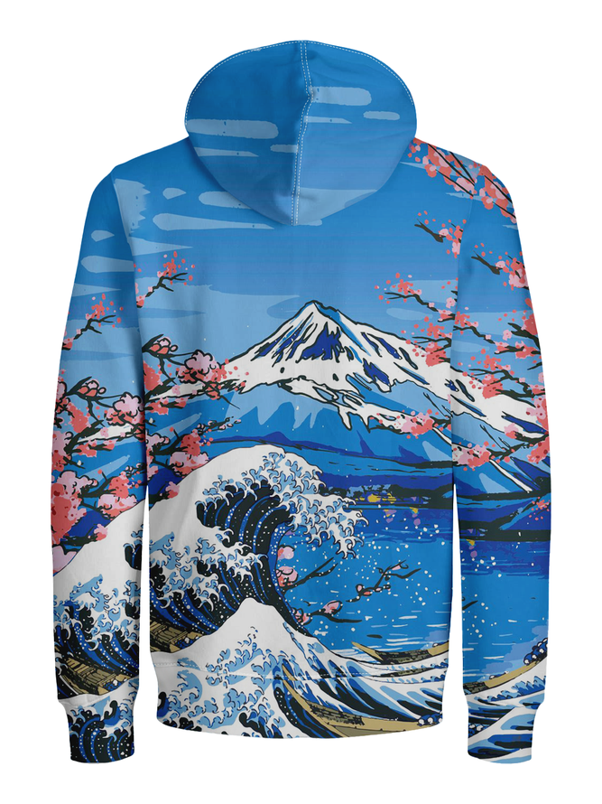 Side view of Men Casual Autumn Cherry blossoms Polyester Household Loose Regular Regular Medium Elasticity Hoodies