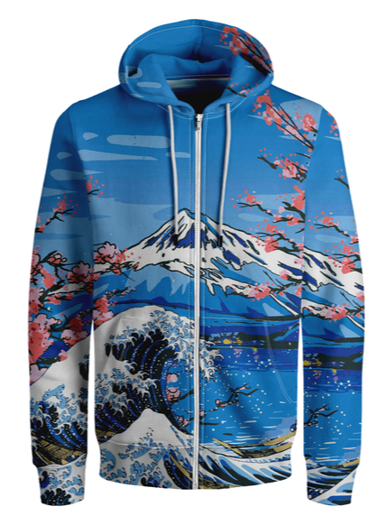 Side view of Men Casual Autumn Cherry blossoms Polyester Household Loose Regular Regular Medium Elasticity Hoodies