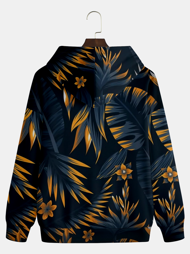 Side view of Men Autumn Vacation Botanical Pattern Hoodie Holiday Regular H-Line Regular Medium Elasticity Hoodies