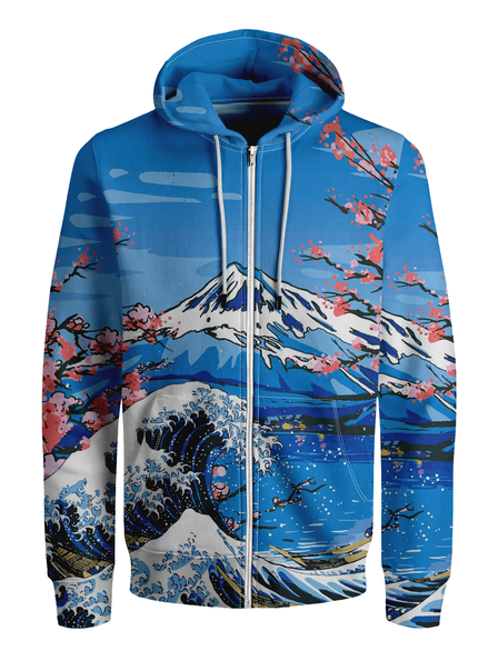Side view of Men Casual Autumn Cherry blossoms Polyester Household Loose Regular Regular Medium Elasticity Hoodies