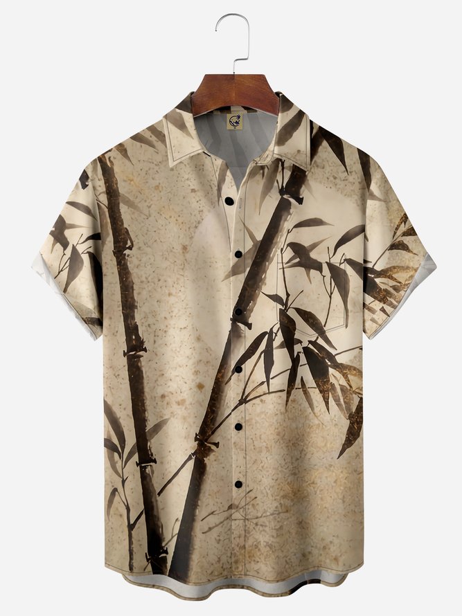Artistic Bamboo Chest Pocket Short Sleeve Casual Shirt