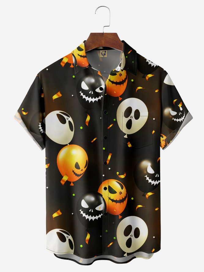 Halloween Spoof Balloon Chest Pocket Short Sleeve Casual Shirt