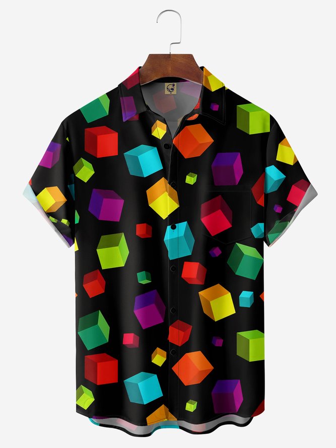 Cube Chest Pocket Short Sleeve Casual Shirt