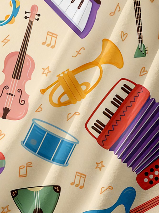 Musical Instrument Chest Pocket Short Sleeve Hawaiian Shirt
