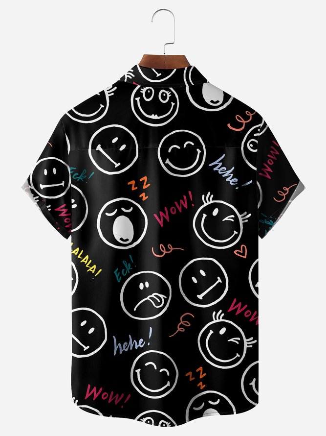 Smiling Face Chest Pocket Short Sleeve Casual Shirt
