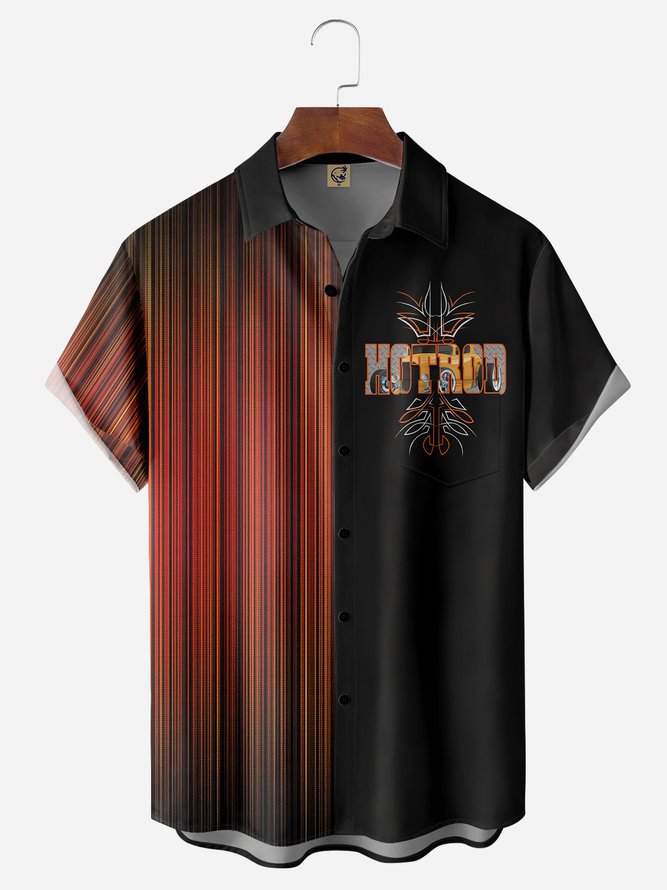 Hot Rods Pinstripes Cars Chest Pocket Short Sleeve Casual Shirt