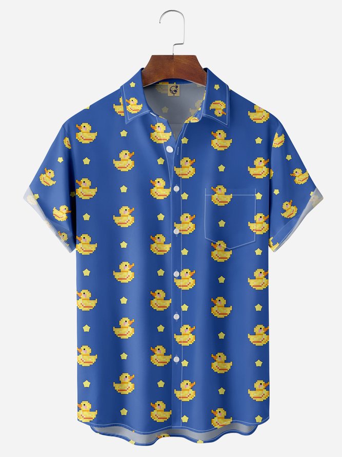 Mosaic Yellow Duck Chest Pocket Short Sleeve Hawaiian Shirt