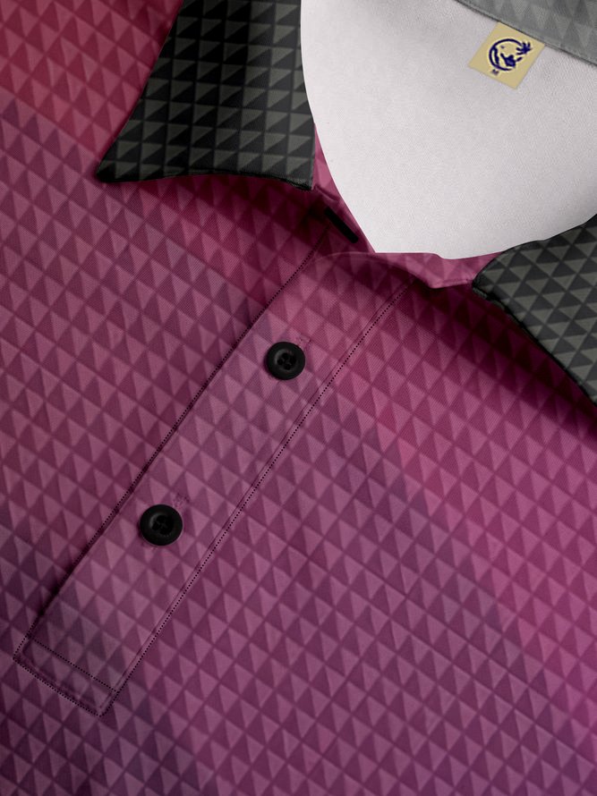 Gradient Geometric Button Long Sleeve Casual Polo Shirt