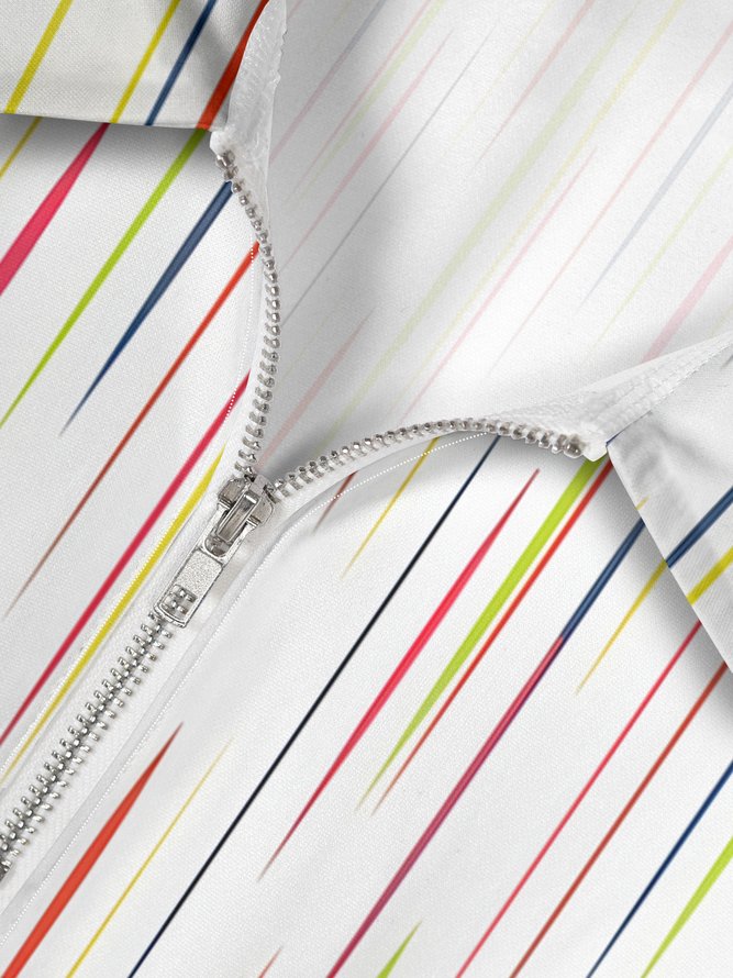 Stripes Zip Short Sleeve Casual Polo Shirt