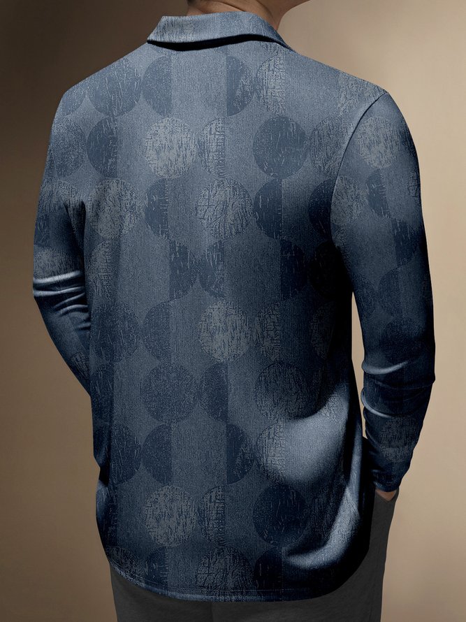 Abstract Geometric Zip Long Sleeve Casual Polo Shirt