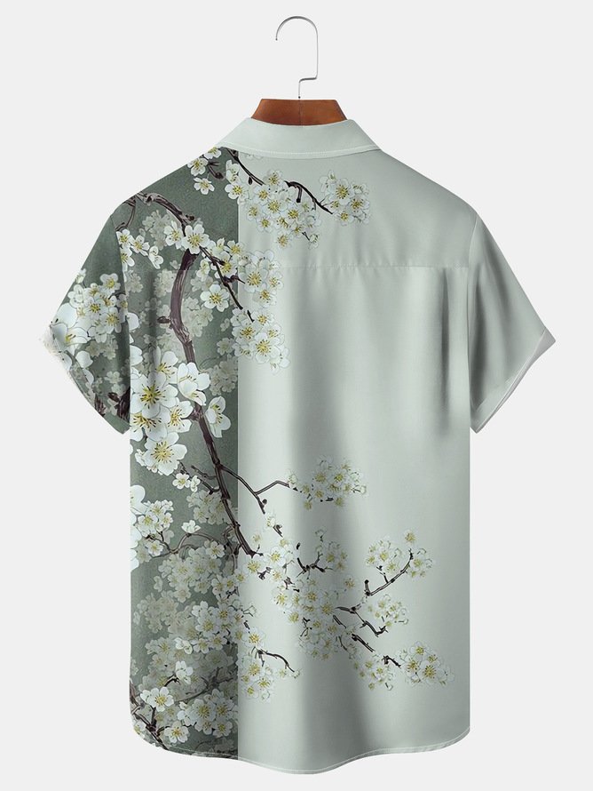 Side view of Men Floral Summer Vacation Polyester Lightweight Daily Short Sleeve Shirt Collar Plus Size Bowling Shirts
