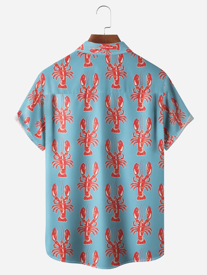 Side view of Summer Vacation Marine Life Lightweight Micro-Elasticity Oversize Regular Shirt Collar Plus Size Aloha Shirts for Men