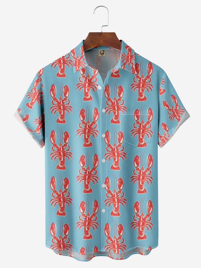 Side view of Summer Vacation Marine Life Lightweight Micro-Elasticity Oversize Regular Shirt Collar Plus Size Aloha Shirts for Men