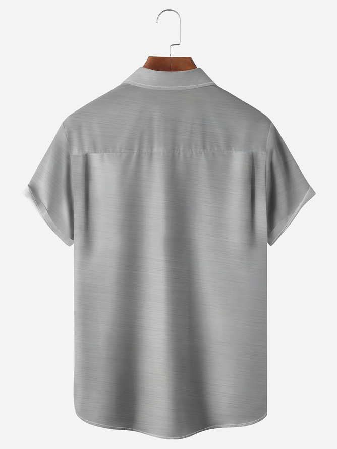 Side view of Geometric Casual Summer Lightweight Micro-Elasticity Commuting Oversize Short Sleeve Regular Bowling Shirts for Men
