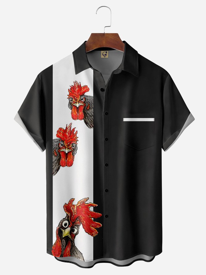 Side view of Men Casual Animal Summer Polyester Lightweight Micro-Elasticity Vacation Short Sleeve H-Line Bowling Shirts